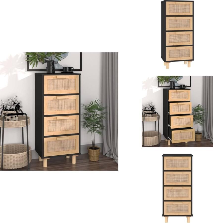 VidaXL Dressoir Dressoirs Kast Wandkast Dressoir 40x30x90 cm massief grenen hout en rattan zwart