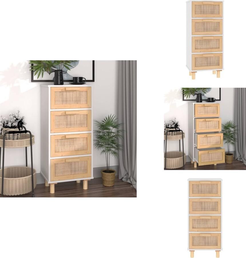 VidaXL Dressoir Dressoirs Kast Wandkast Dressoir 40x30x90 cm massief grenenhout en rattan wit