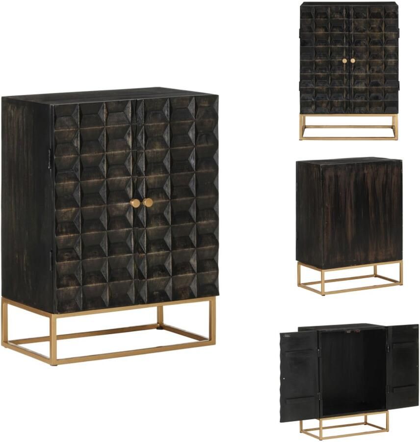 VidaXL Dressoir Dressoirs Kast Wandkast Dressoir 55x34x75 cm massief mangohout en ijzer zwart