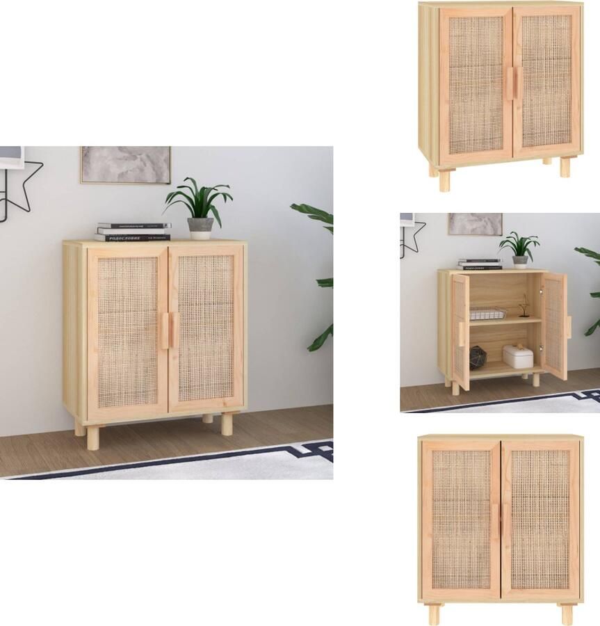 VidaXL Dressoir Dressoirs Kast Wandkast Dressoir 60x30x70 cm massief grenenhout en rattan bruin - Foto 2