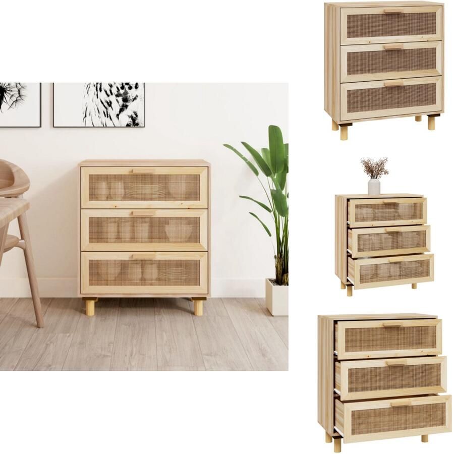 VidaXL Dressoir Dressoirs Kast Wandkast Dressoir 60x30x70 cm massief grenenhout en rattan bruin