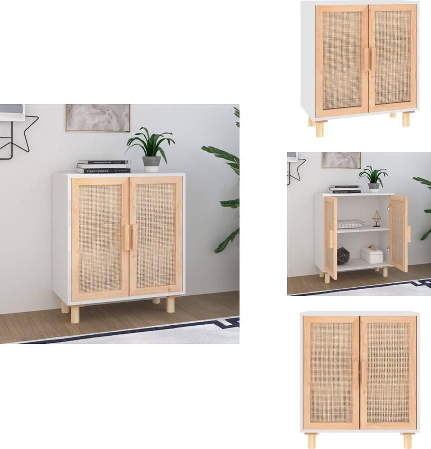 VidaXL Dressoir Dressoirs Kast Wandkast Dressoir 60x30x70 cm massief grenenhout en rattan wit - Foto 2