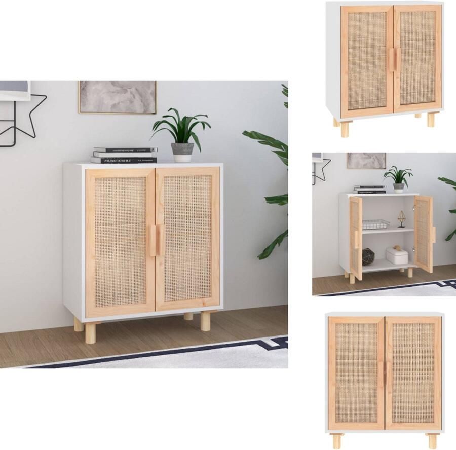 VidaXL Dressoir Dressoirs Kast Wandkast Dressoir 60x30x70 cm massief grenenhout en rattan wit