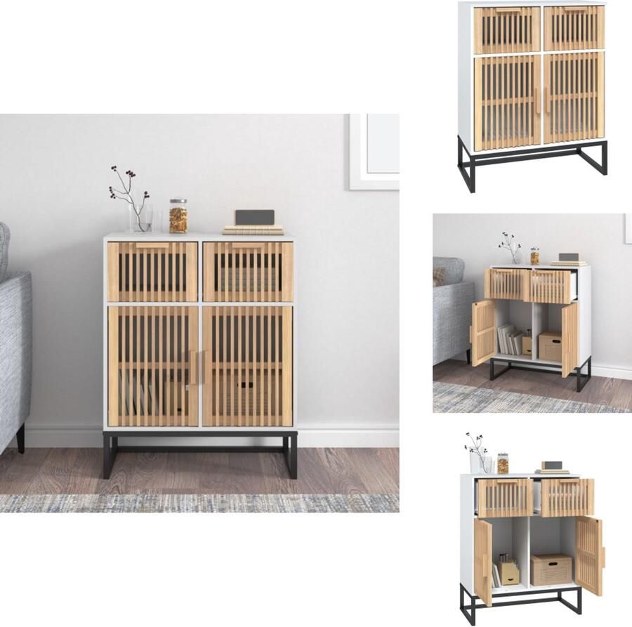 VidaXL Dressoir Retro 60 x 30 x 75 cm wit bewerkt hout massief grenenhout inclusief handleiding Kast - Foto 2