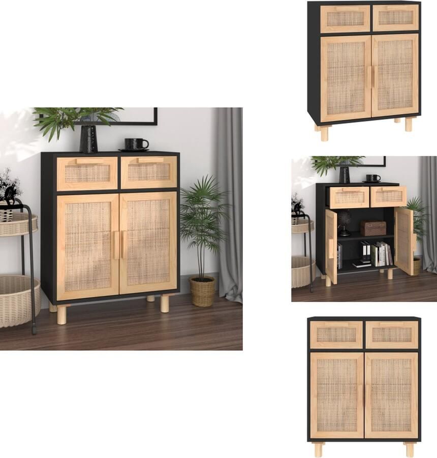 VidaXL Dressoir Dressoirs Kast Wandkast Dressoir 60x30x75 cm massief grenen hout en rattan zwart
