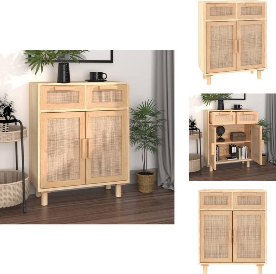 VidaXL Dressoir Dressoirs Kast Wandkast Dressoir 60x30x75 cm massief grenenhout en rattan bruin