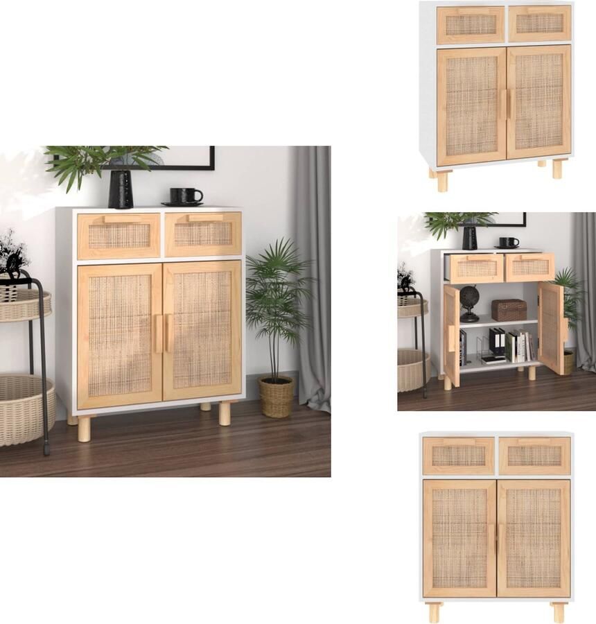 VidaXL Dressoir Dressoirs Kast Wandkast Dressoir 60x30x75 cm massief grenenhout en rattan wit