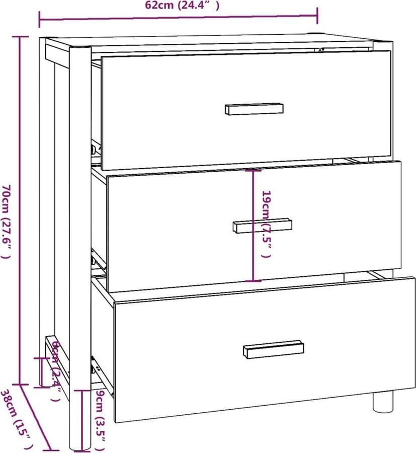 VidaXL Dressoir Dressoirs Kast Wandkast Dressoir 62x38x70 cm bewerkt hout wit