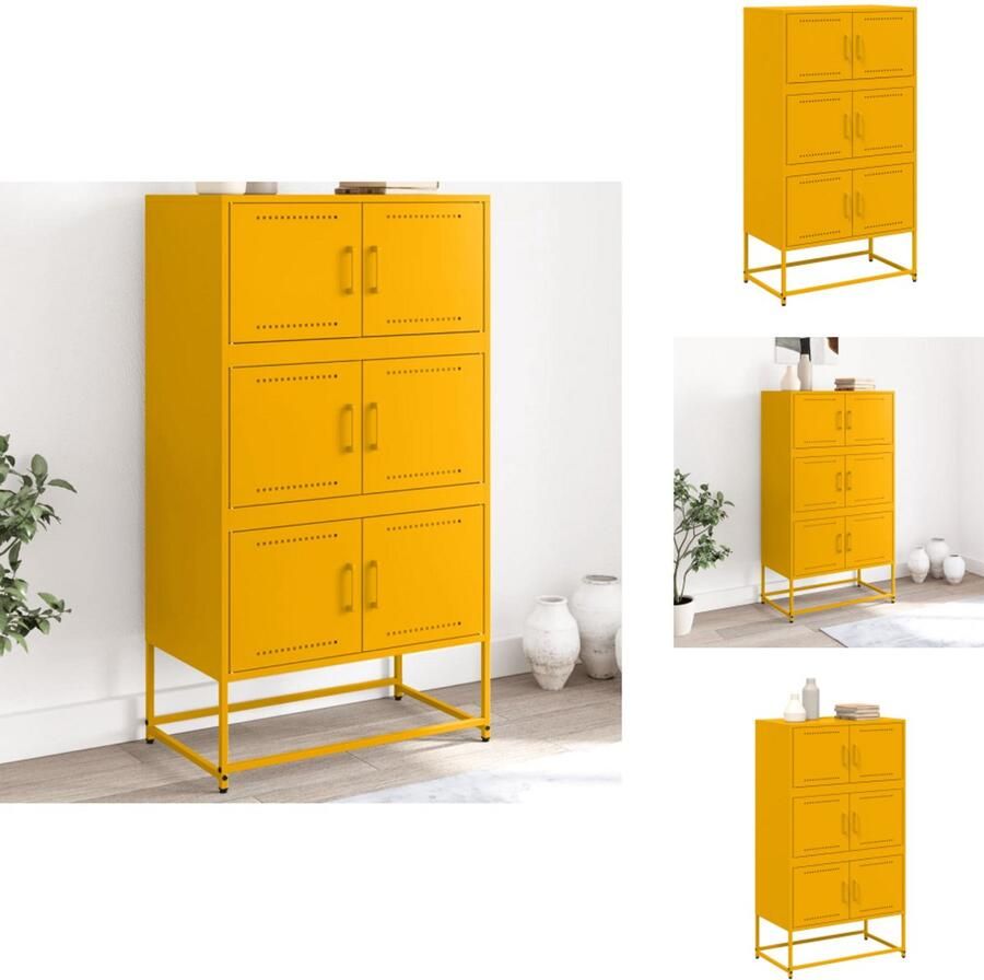 VidaXL Dressoir Dressoirs Kast Wandkast Dressoir 68 5x38 5x123 5 cm staal mosterdgeel