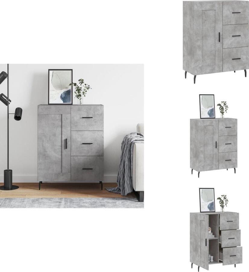 VidaXL Dressoir Betongrijs 69.5 x 34 x 90 cm Duurzaam bewerkt hout en metaal Keukenkast - Foto 5