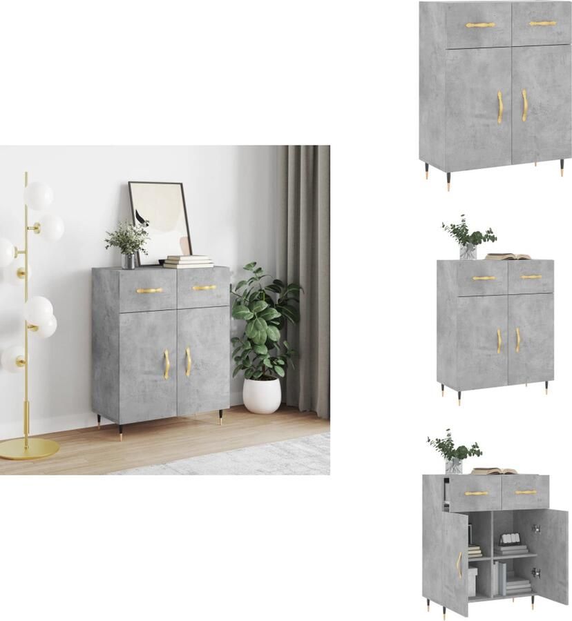 VidaXL Dressoir Betongrijs 69.5 x 34 x 90 cm Duurzaam bewerkt hout en metaal Keukenkast - Foto 3