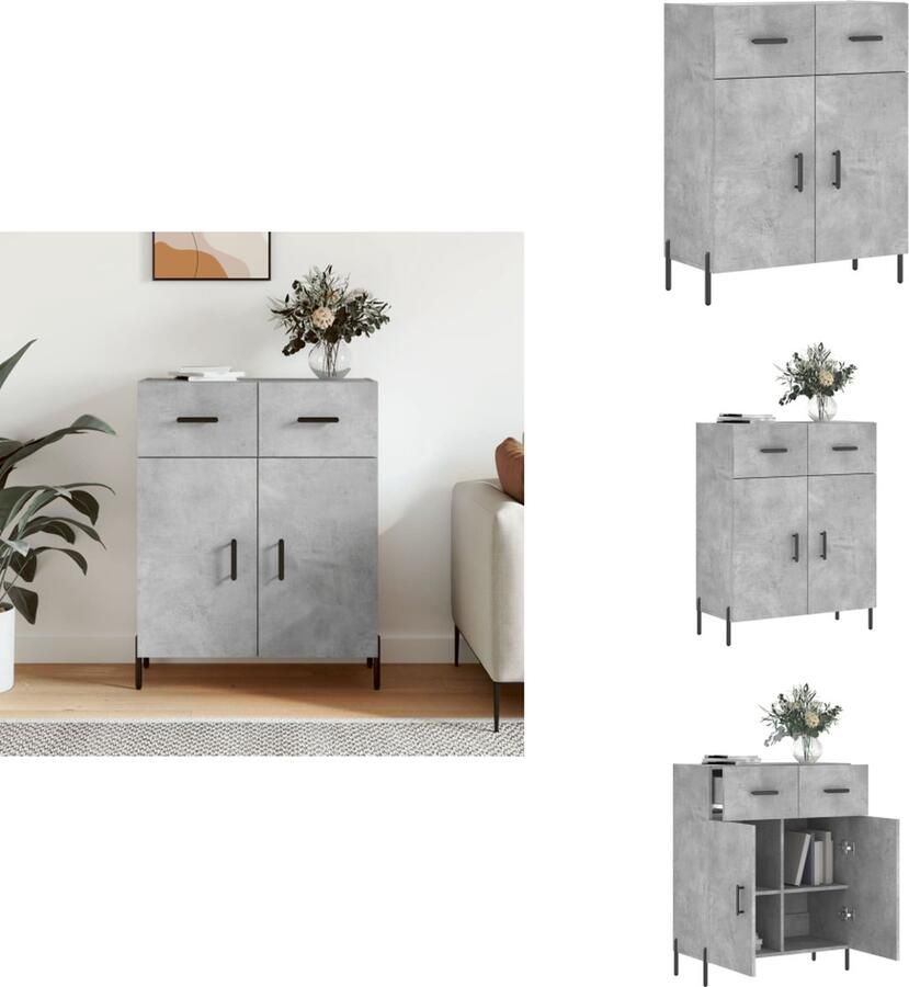 VidaXL Dressoir Betongrijs 69.5 x 34 x 90 cm Duurzaam bewerkt hout en metaal Keukenkast - Foto 2