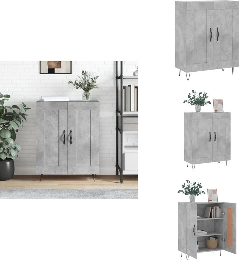 VidaXL Dressoir Betongrijs 69.5 x 34 x 90 cm Duurzaam bewerkt hout en metaal Keukenkast - Foto 4