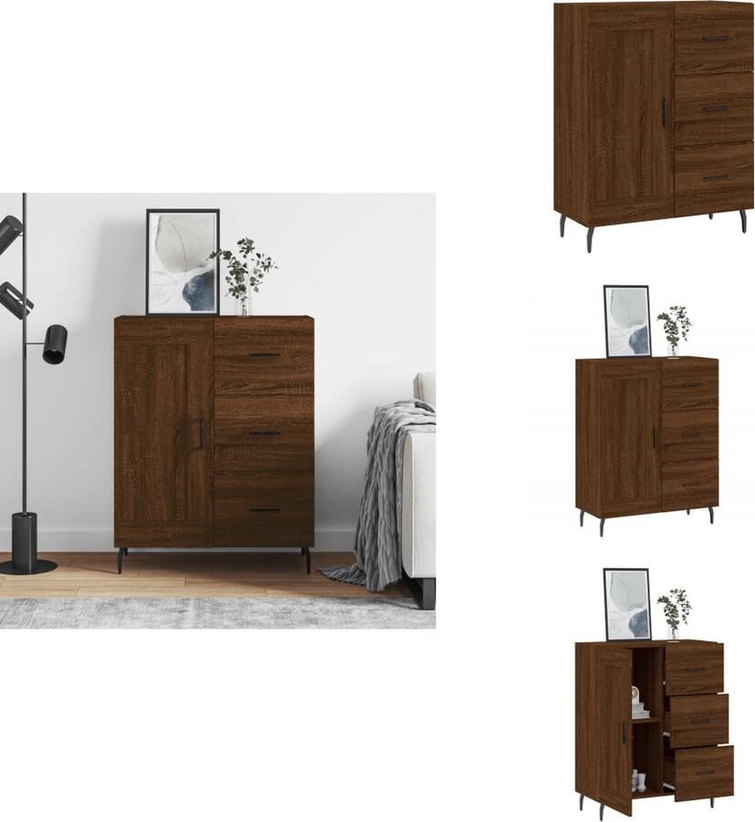 VidaXL Dressoir Elegant Kast met 3 lades Bruineiken 69.5 x 34 x 90 cm Montage vereist Keukenkast - Foto 6