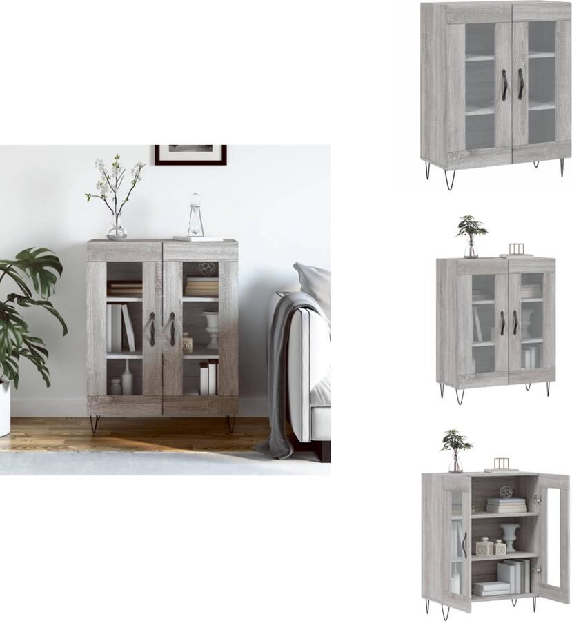 VidaXL Dressoir Dressoirs Kast Wandkast Dressoir 69-5x34x90 cm bewerkt hout grijs sonoma eikenkleurig - Foto 2