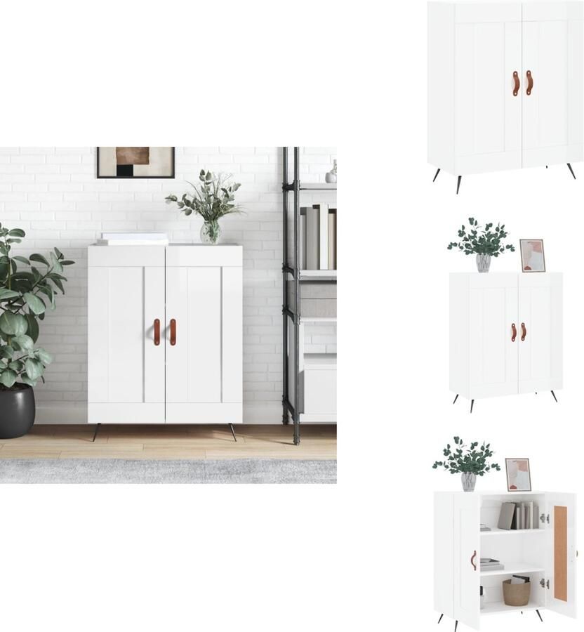 VidaXL Dressoir Klassiek Hoogglans Wit 69.5 x 34 x 90 cm Duurzaam hout Voldoende opbergruimte Weergavefunctie Metalen voeten Keukenkast - Foto 8