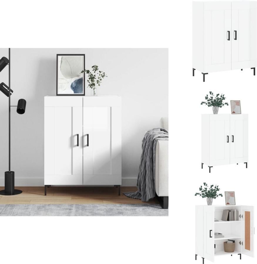 VidaXL Dressoir Klassiek Hoogglans Wit 69.5 x 34 x 90 cm Duurzaam hout Voldoende opbergruimte Weergavefunctie Metalen voeten Keukenkast - Foto 7
