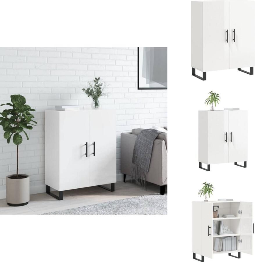 VidaXL Dressoir Klassiek Hoogglans Wit 69.5 x 34 x 90 cm Duurzaam hout Voldoende opbergruimte Weergavefunctie Metalen voeten Keukenkast - Foto 6