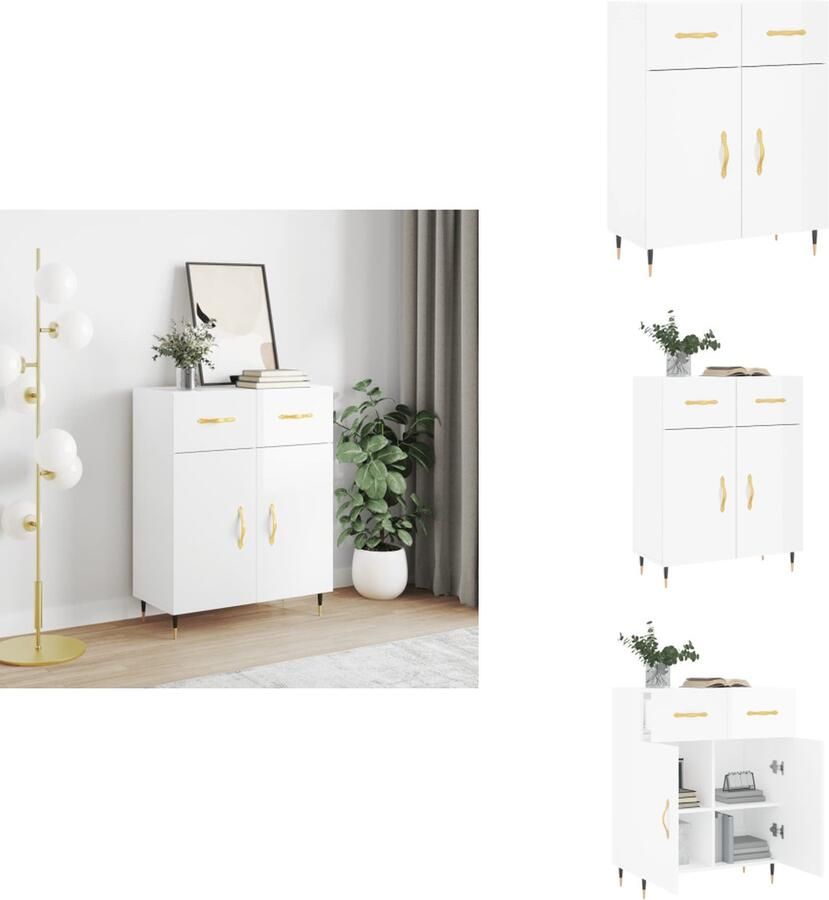VidaXL Dressoir Klassiek Hoogglans Wit 69.5 x 34 x 90 cm Duurzaam hout Voldoende opbergruimte Weergavefunctie Metalen voeten Keukenkast - Foto 11