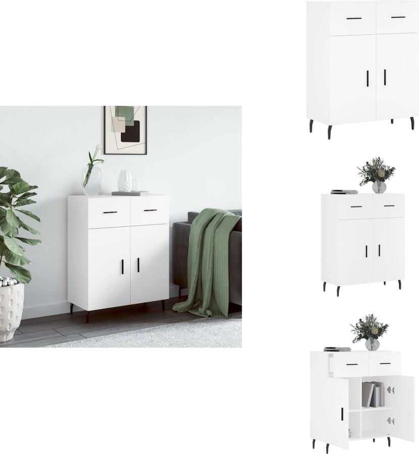 VidaXL Dressoir Vintage Wit 69.5 x 34 x 90 cm Duurzaam hout Metalen poten Keukenkast - Foto 2