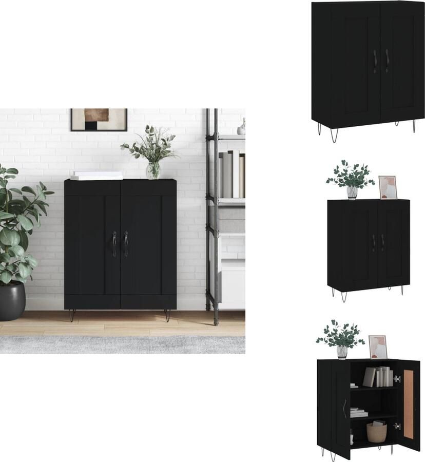 VidaXL Dressoir Zwart 69.5 x 34 x 90 cm Duurzaam bewerkt hout Voldoende opbergruimte Weergavefunctie Metalen voeten Keukenkast - Foto 5
