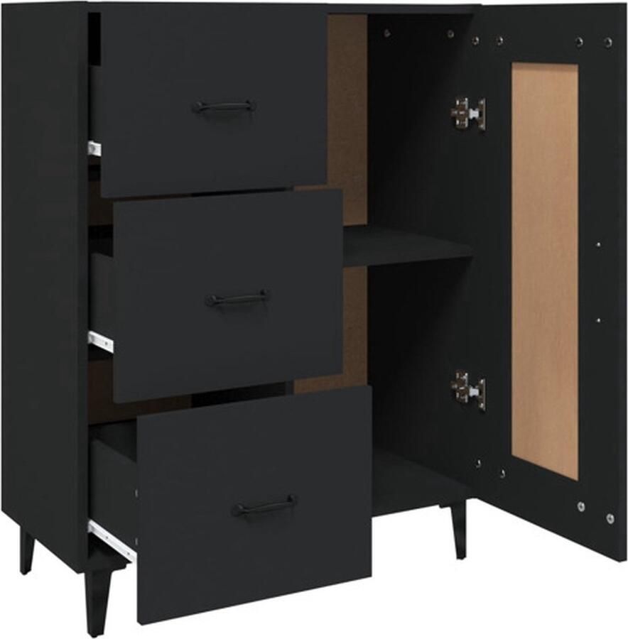 VidaXL Dressoir Zwart 69.5 x 34 x 90 cm Duurzaam bewerkt hout Voldoende opbergruimte Weergavefunctie Metalen voeten Keukenkast