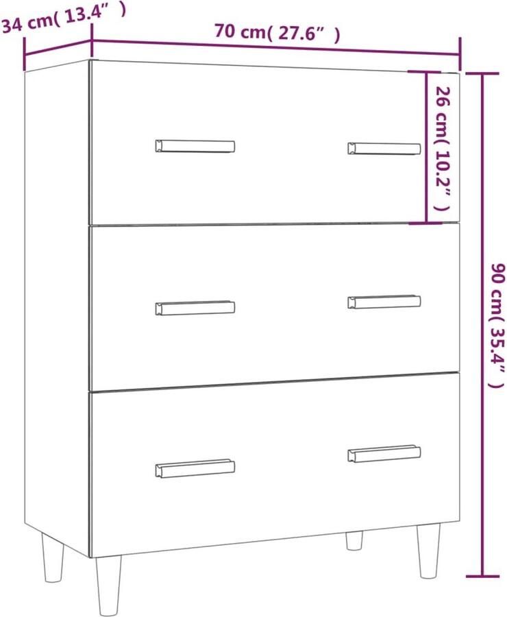 VidaXL Dressoir Dressoirs Kast Wandkast Dressoir 70x34x90 cm bewerkt hout hoogglans wit - Foto 2