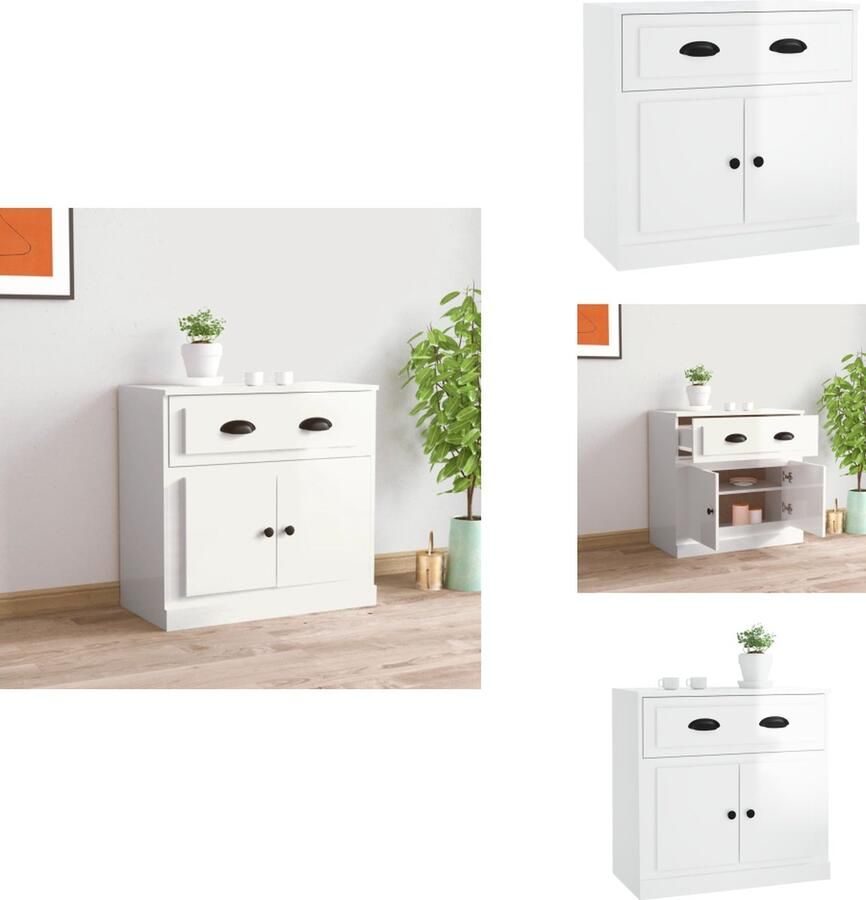 VidaXL Dressoir Dressoirs Kast Wandkast Dressoir 70x35x67 5 cm bewerkt hout hoogglans wit - Foto 3
