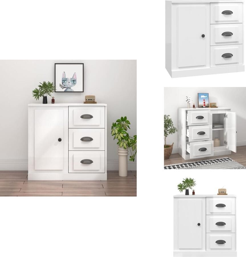 VidaXL Dressoir Dressoirs Kast Wandkast Dressoir 70x35x67 5 cm bewerkt hout hoogglans wit - Foto 4