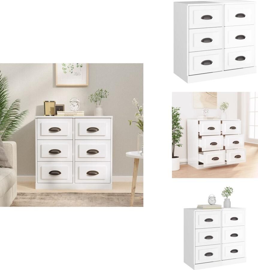 VidaXL Dressoir Dressoirs Kast Wandkast Dressoir 70x35x67 5 cm bewerkt hout hoogglans wit - Foto 6