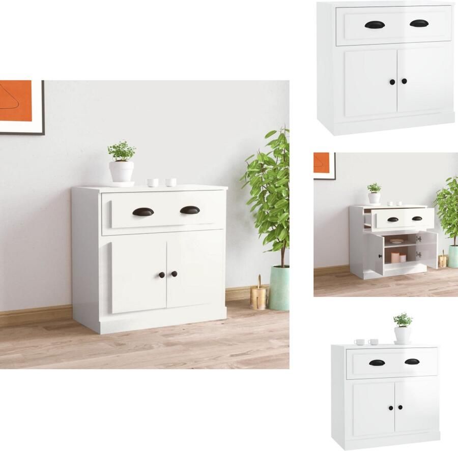 VidaXL Dressoir Dressoirs Kast Wandkast Dressoir 70x35x67 5 cm bewerkt hout hoogglans wit - Foto 2