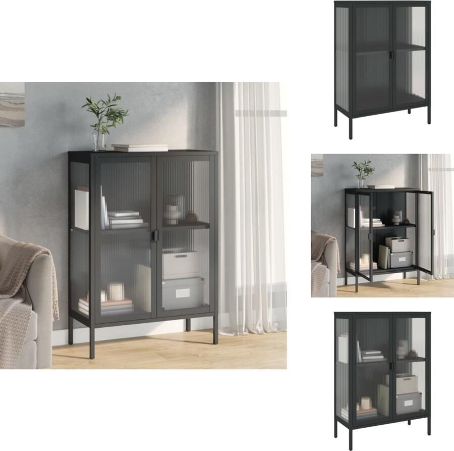 VidaXL Dressoir Dressoirs Kast Wandkast Dressoir 75x35x105 cm glas en staal zwart