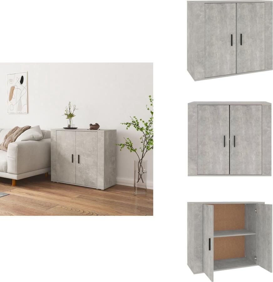 VidaXL Dressoir 80x33x70 cm bewerkt hout betongrijs Dressoir Dressoirs Kast Wandkast - Foto 4
