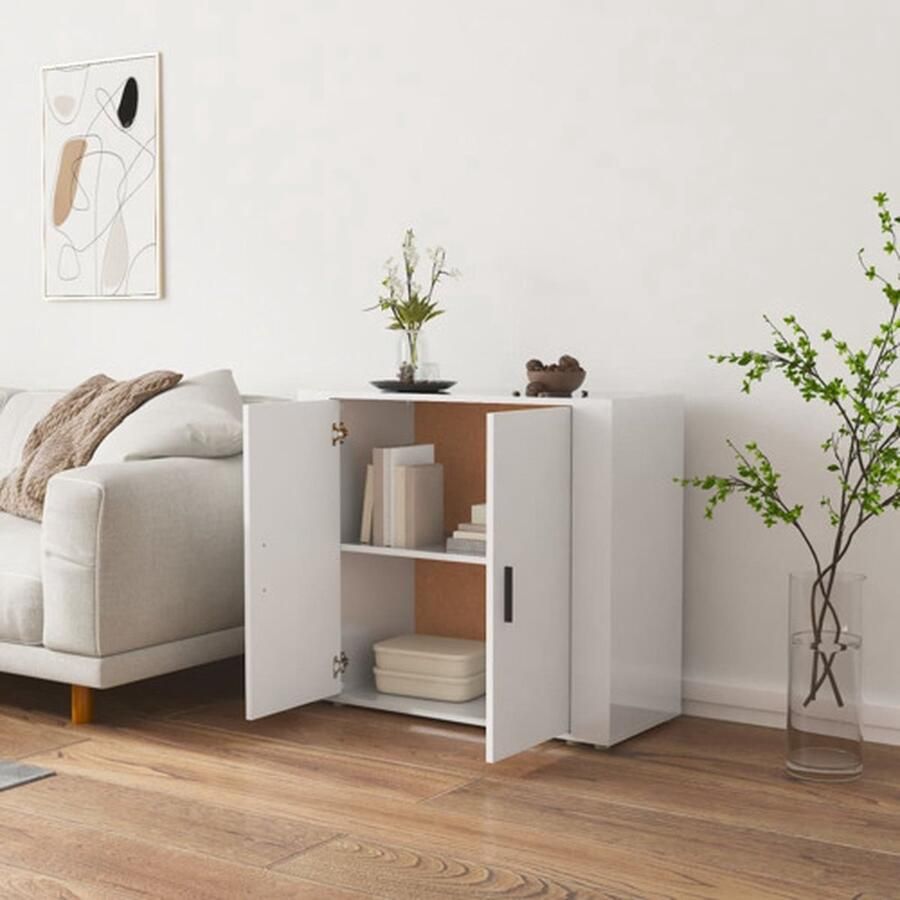 VidaXL Dressoir Dressoirs Kast Wandkast Dressoir 80x33x70 cm bewerkt hout hoogglans wit