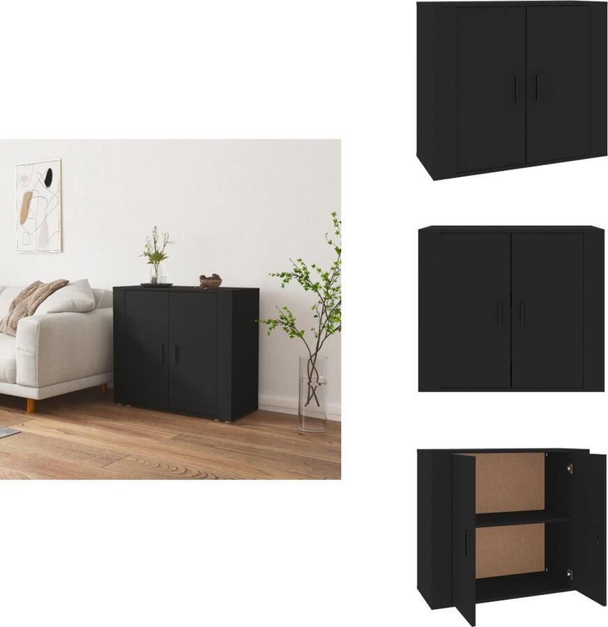 VidaXL Dressoir Dressoirs Kast Wandkast Dressoir 80x33x70 cm bewerkt hout zwart - Foto 3