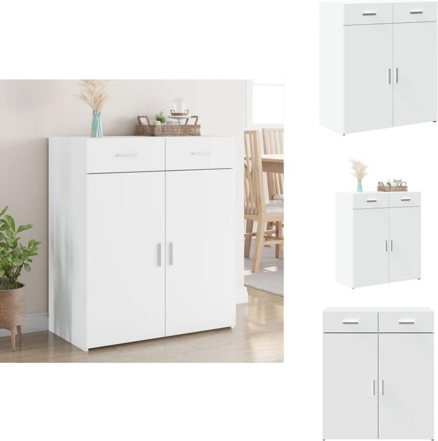 VidaXL Dressoir Dressoirs Kast Wandkast Dressoir 80x42 5x93 cm bewerkt hout wit - Foto 2