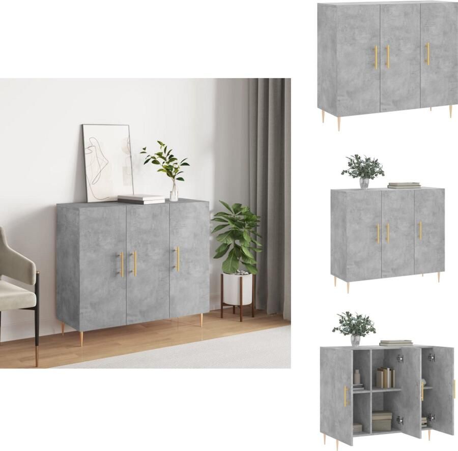 VidaXL Dressoir Betongrijs 90 x 34 x 80 cm Duurzaam bewerkt hout en metaal Keukenkast