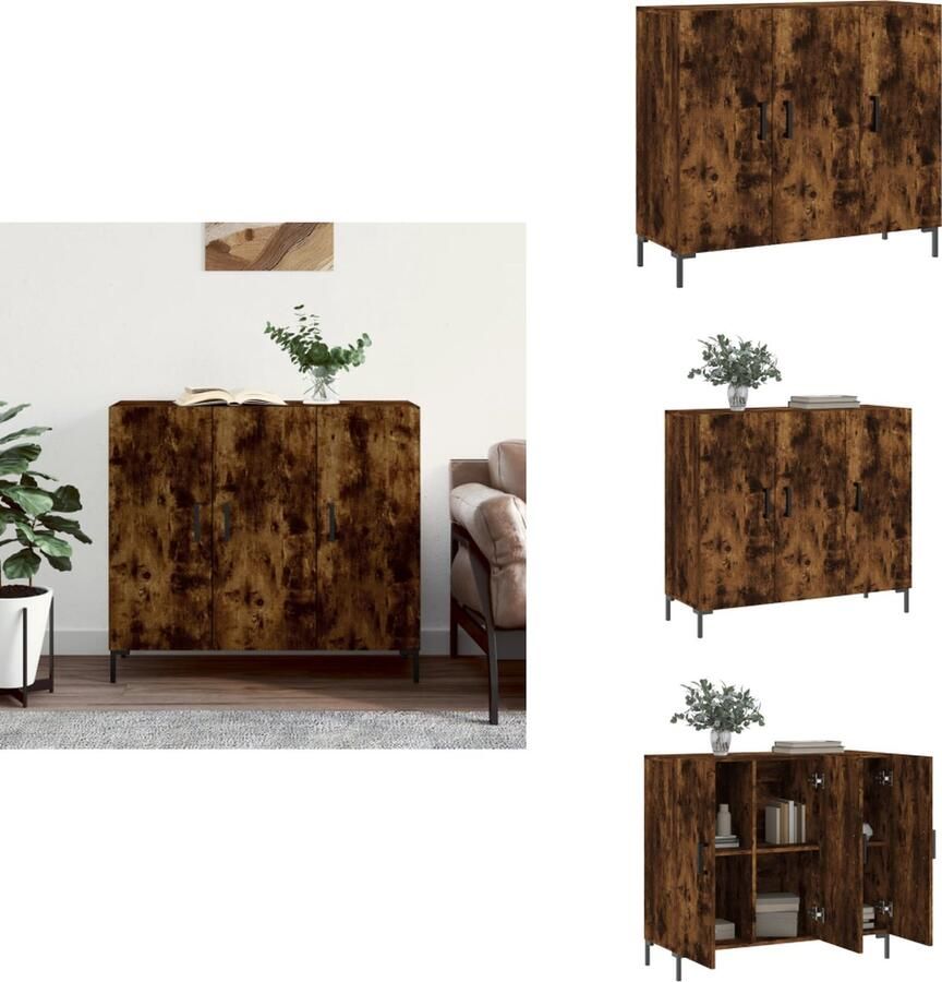 VidaXL Dressoir Dressoirs Kast Wandkast Dressoir 90x34x80 cm bewerkt hout gerookt eikenkleurig - Foto 2