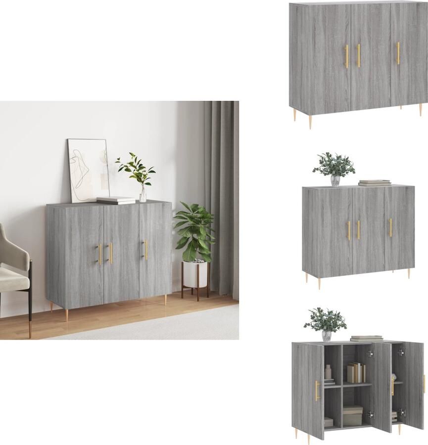 VidaXL Dressoir Dressoirs Kast Wandkast Dressoir 90x34x80 cm bewerkt hout grijs sonoma eikenkleurig - Foto 2