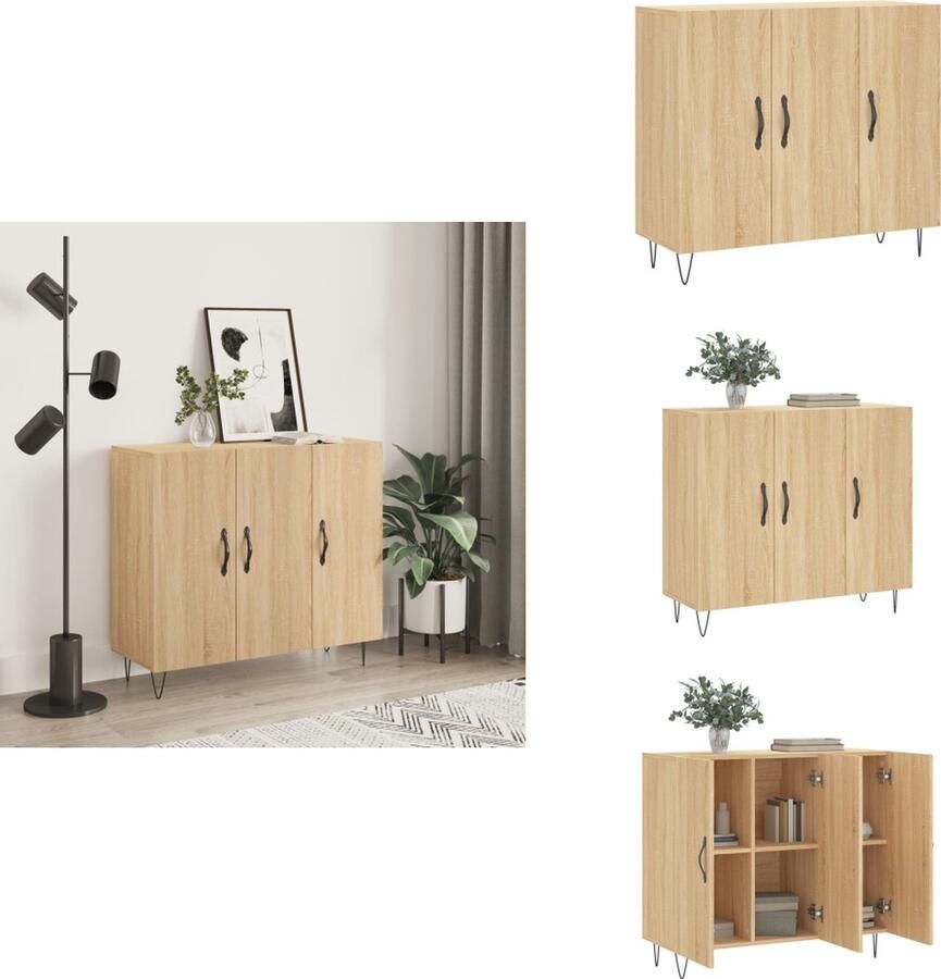 The Living Store Dressoir 90x34x80 cm bewerkt hout sonoma eikenkleurig Dressoir Salontafel Houten Dressoir Opbergmeubels Livingroom Furniture - Foto 3