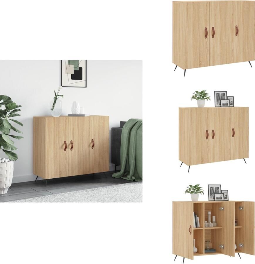 The Living Store Dressoir 90x34x80 cm bewerkt hout sonoma eikenkleurig Dressoir Salontafel Houten Dressoir Opbergmeubels Livingroom Furniture - Foto 2