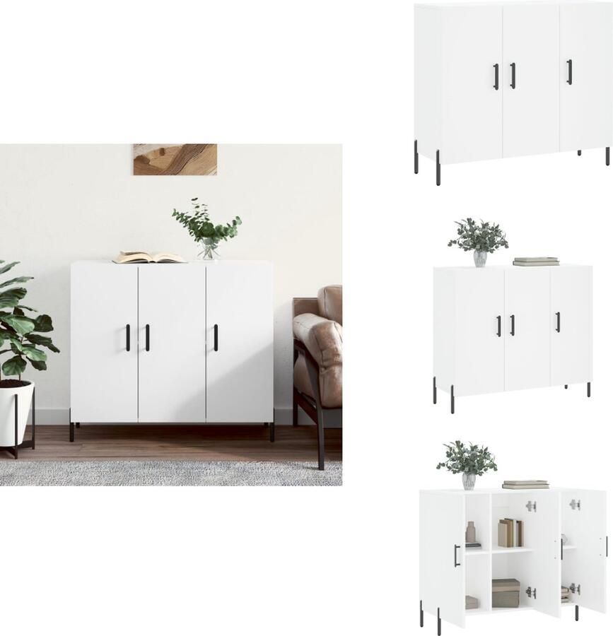VidaXL Dressoir Dressoirs Kast Wandkast Dressoir 90x34x80 cm bewerkt hout wit