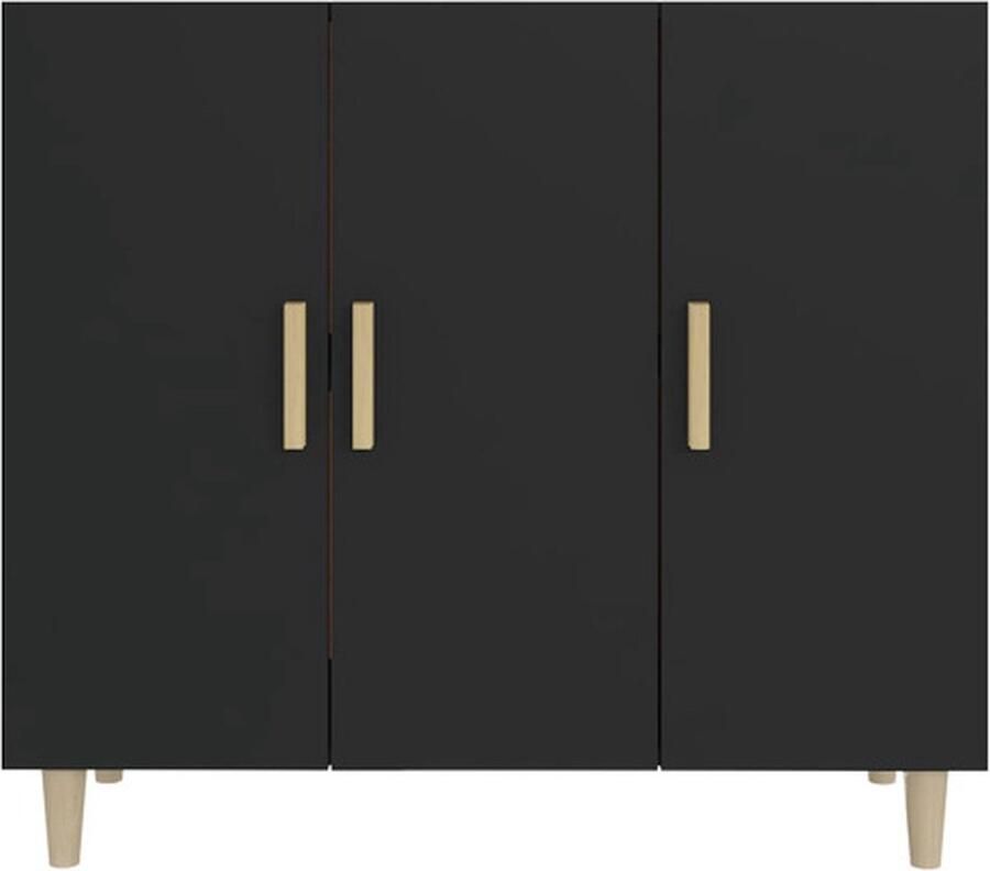VidaXL Dressoir Modern Opbergkast Afmeting- 90 x 34 x 80 cm Kleur- Zwart Materiaal- Bewerkt hout en metaal Keukenkast - Foto 2