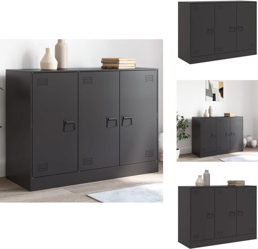 VidaXL Dressoir 99x39x73 cm staal zwart Dressoir Tv-meubel Staal Dressoir Industrieel Dressoir Zwarte Dressoir - Foto 2