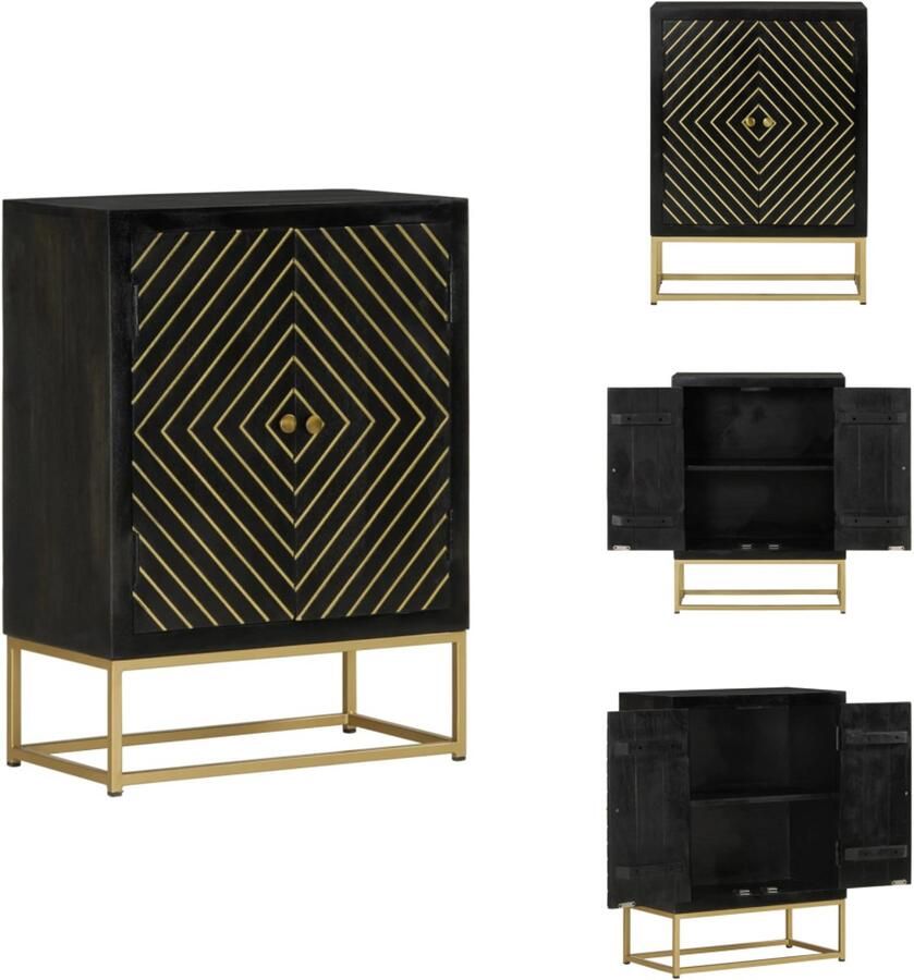 VidaXL Dressoir Dressoirs Kast Wandkast Dressoir met 2 deuren 55x30x75 cm mangohout zwart en goud