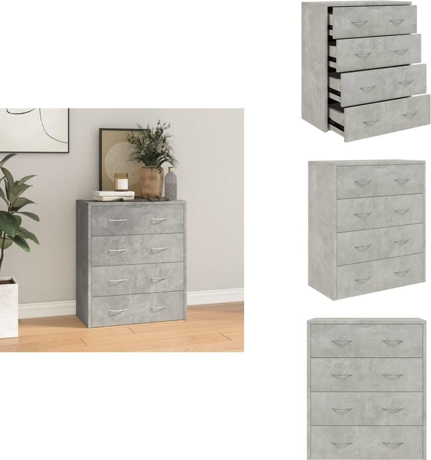 VidaXL Dressoir Dressoirs Kast Wandkast Dressoir met 4 lades 60x30 5x71 cm betongrijs