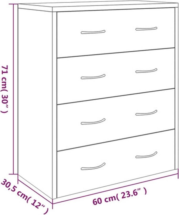 The Living Store Dressoir met 4 lades 60x30 5x71 cm gerookt eiken Dressoir Kast Houten Dressoir Bergruimte Opbergkast - Foto 2