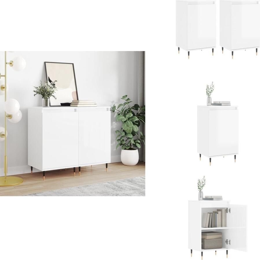 VidaXL Dressoir Dressoirs Kast Wandkast Dressoirs 2 st 40x35x70 cm bewerkt hout hoogglans wit - Foto 2
