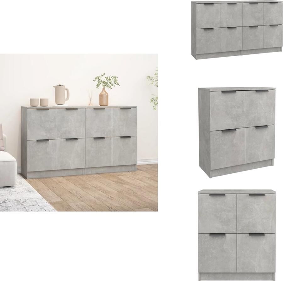 VidaXL Dressoirs Betongrijs Set van 2 60 x 30 x 70 cm Gemakkelijk schoon te maken materiaal Keukenkast - Foto 2