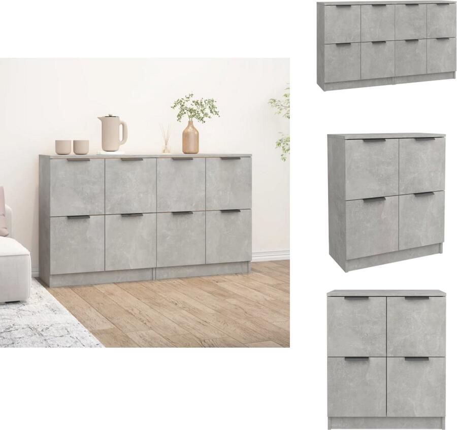 VidaXL Dressoirs Betongrijs Set van 2 60 x 30 x 70 cm Gemakkelijk schoon te maken materiaal Keukenkast - Foto 4